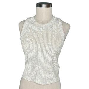 J. CREW COLLECTION Cream Sequin Cropped Sleeveless Blouse Tank Top Size S NWT